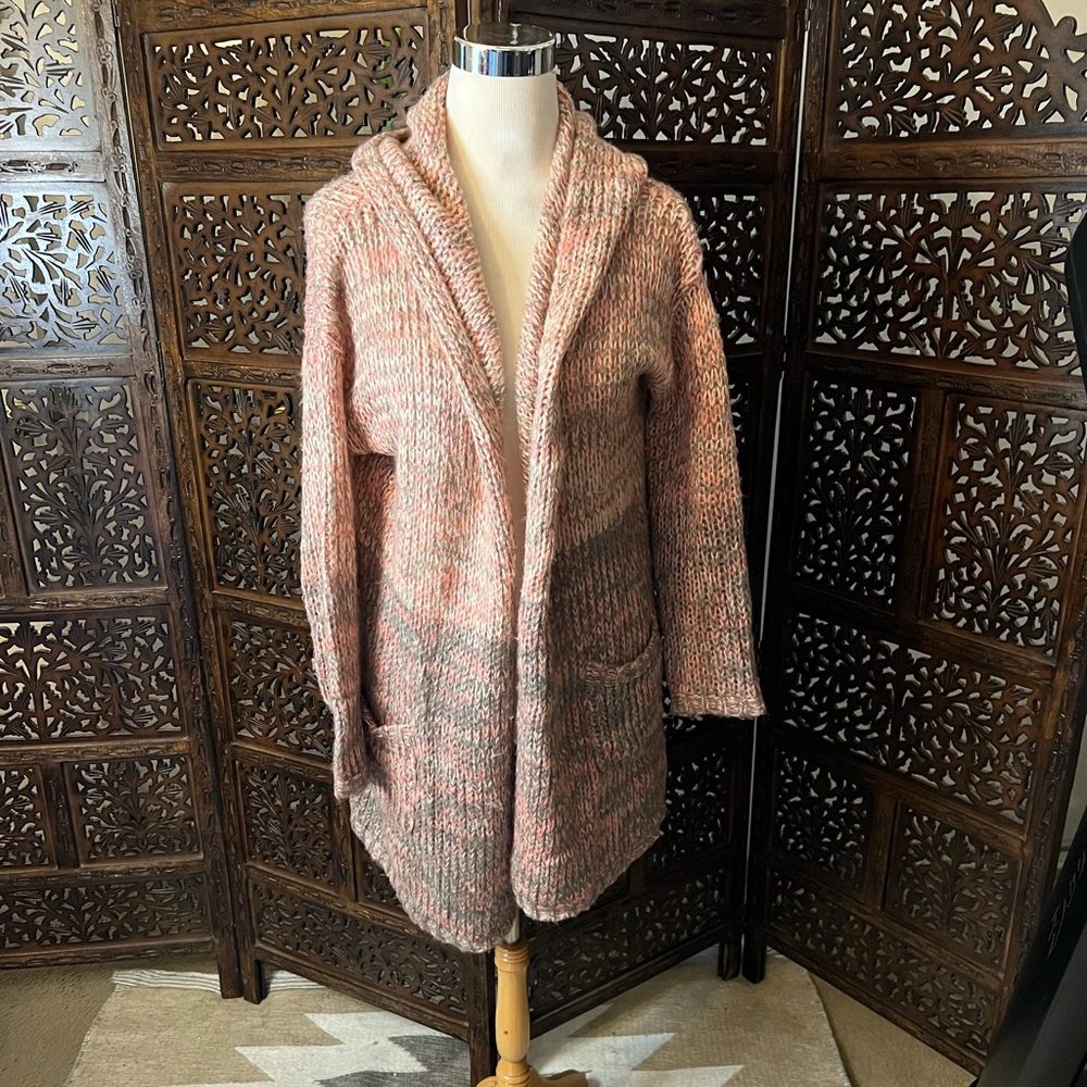 Pink Ombré Hooded Long Cardigan
